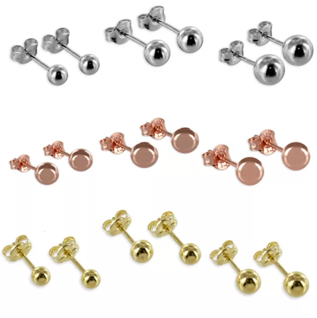 Kugel Ohrstecker Paar ECHT Silber 925 Rose Gold Ohrringe Ohrschmuck Stecker 1 A