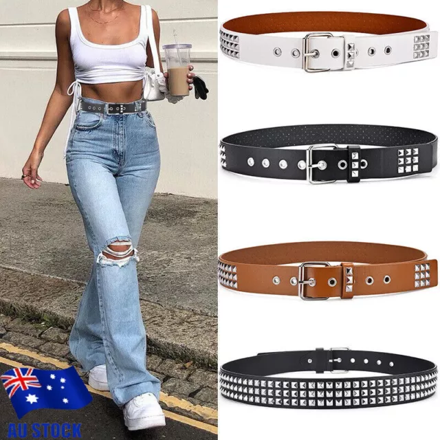 Punk Belts Jeans Adjustable Rivet Studded Belt Square Beads Waistband PU Leather