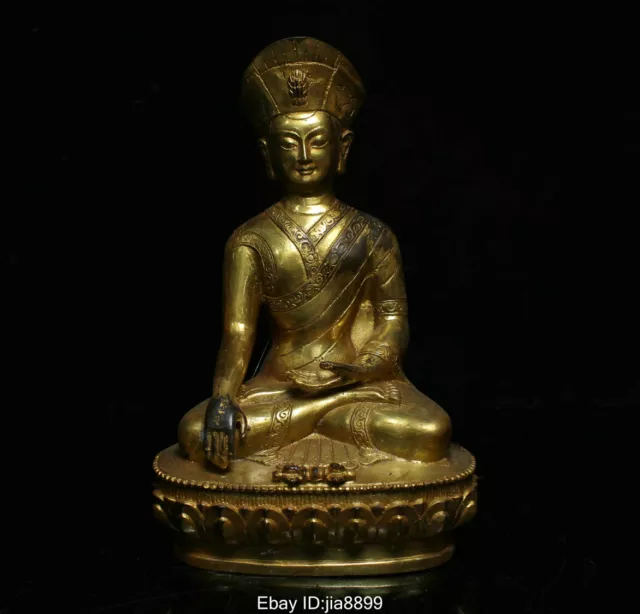 8" Old Chinese Tibet Buddhism Temple Bronze Gild Lama Buddha Statue Sculpture