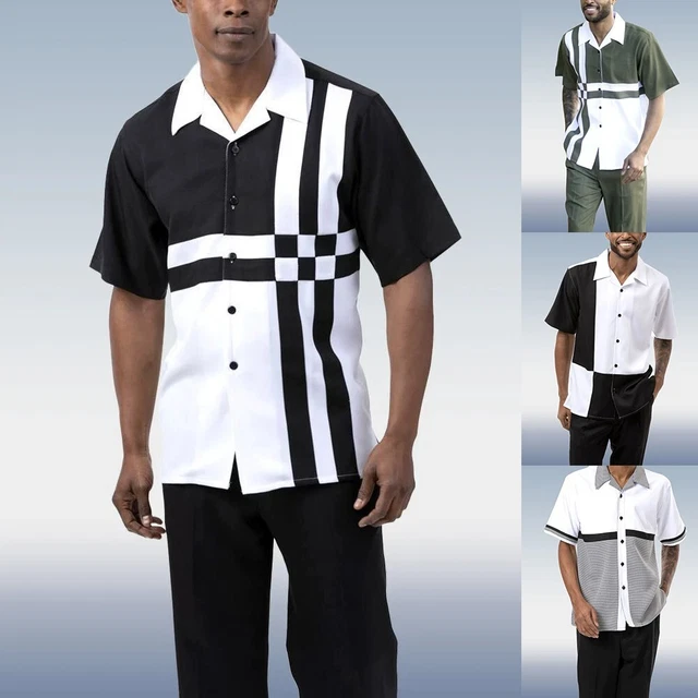 Uomo Tuta Imposta Abiti 2 PZ Manica Corta Casual Bottoni Camicia