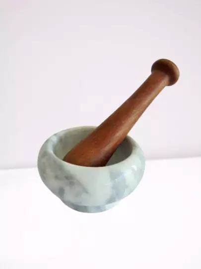 MORTAIO ITALIAN MORTAR in Carrara MARBLE with wood pestle Toscany Italy 1980