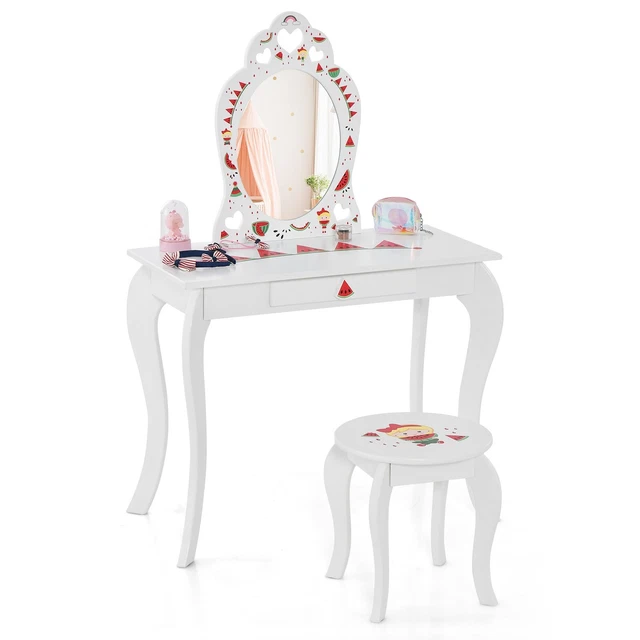 Tavolo da trucco bambini tavolo da parrucchiere con sgabello & specchio & cassetto legno