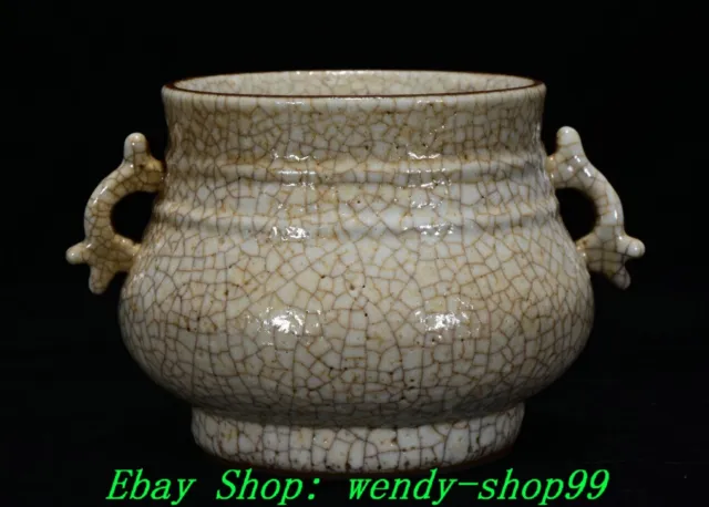 Old Chinese Song Dynasty Official Kiln Porcelain 2 Ear Incense Burner Censer