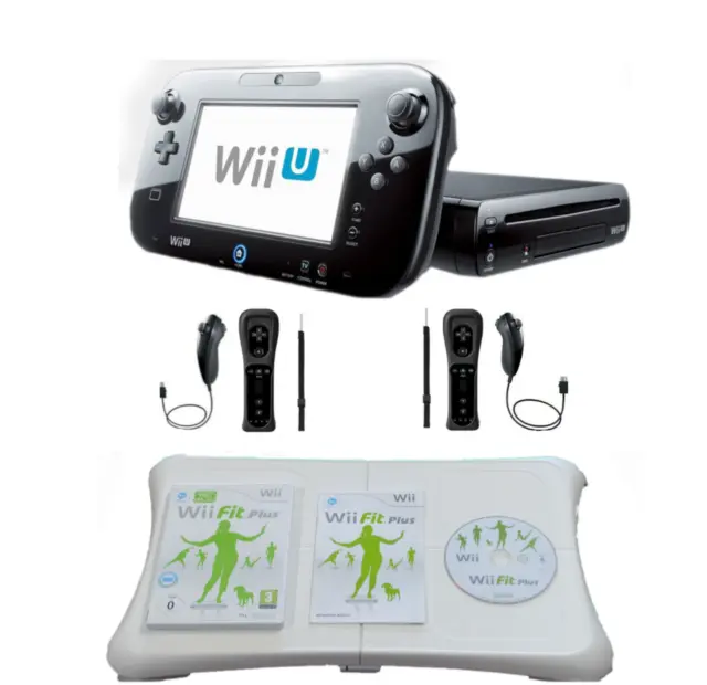 Nintendo Wii U Konsole Schwarz 2x Remote & Nunchuck  Wii Fit Plus Balance Board