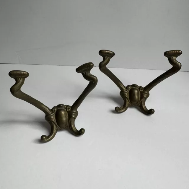(2) Antique Cast Brass Wing double Coat hook  Hall Tree - Architectural Salvage
