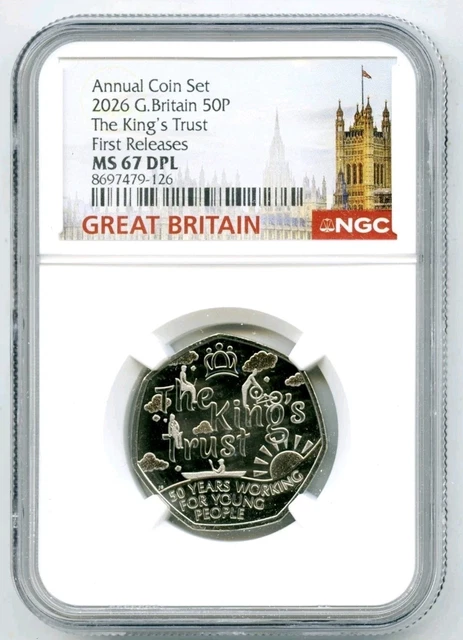 2026 GREAT BRITAIN 50P Ngc Ms67 Dpl The King's Trust 50 Pence