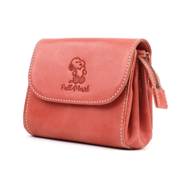 Peanuts SNOOPY Mini Wallet Pouch Compact Wallet Genuine Leather Pink