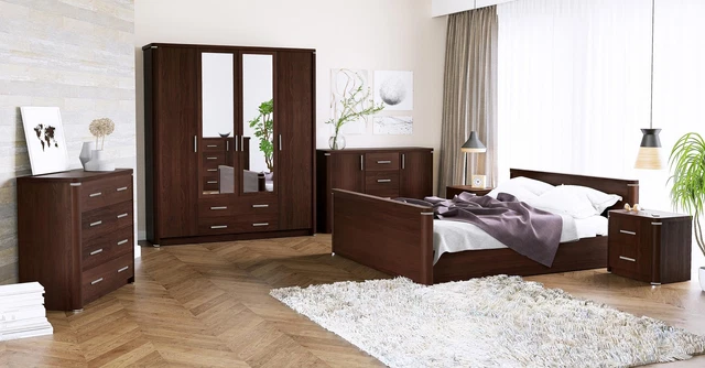 6 Parties Chambre à Coucher Set Design Moderne Luxe Meuble Neuf Lit Commode
