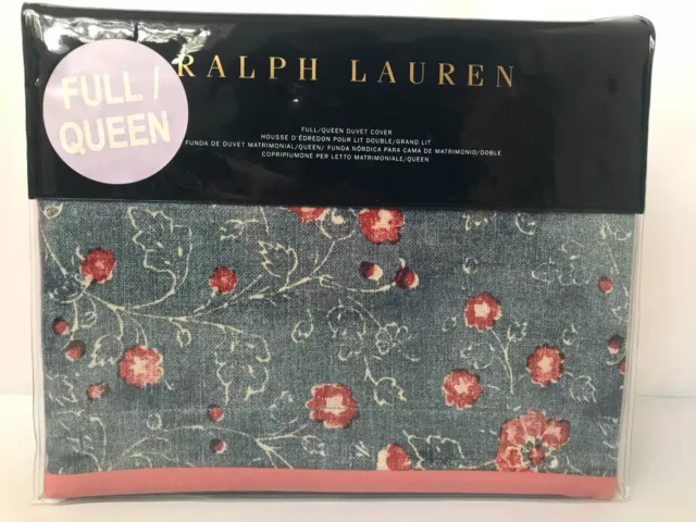 Ralph Lauren Indigo Traveler Flr  Full Queen Duvet Cover Msrp $400