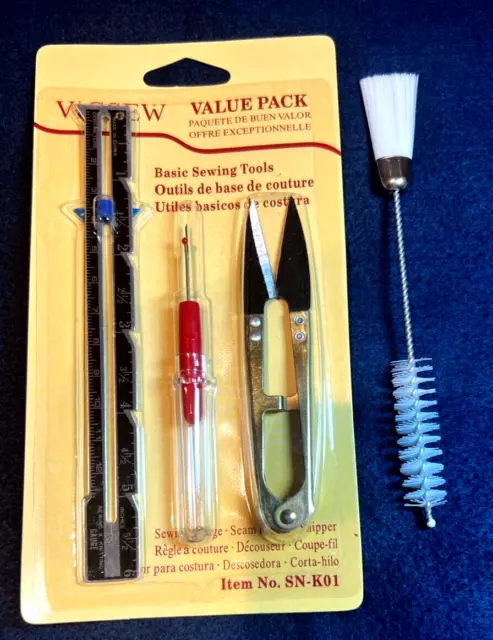 Basic Sewing Tools - Seam Ripper, Sewing Gauge & Snippet + Lint Brush (BR1)