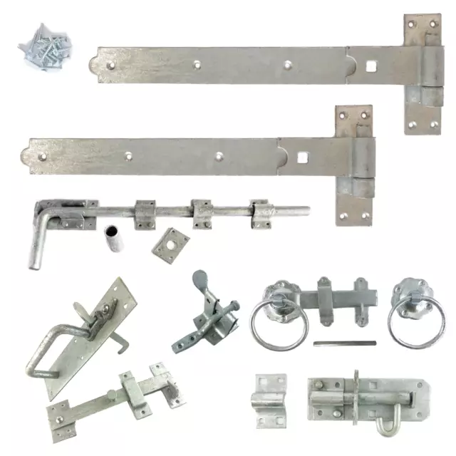 Hook and Band Cranked Hinge Gate Kit Set Galvanised Heavy Duty Garden Shed Door