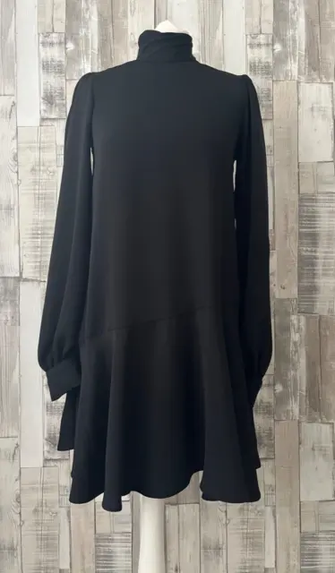 River Island Black High Neck Long Sleeve Dress Fit & Flare Style Size 6
