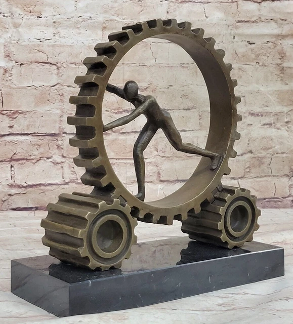 VINTAGE ART DECO Male Athlete Pushing Wheel Bronze Sculpture Mid ...