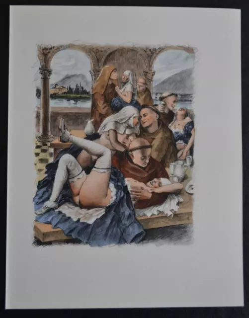 Lithographie Erotique Vers 1950 Femme Nue Erotisme Curiosa Nonnes Moines Orgie