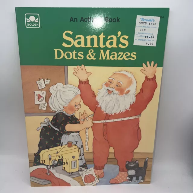 Vintage Santa's Dots & Mazes Coloring Activity Book Golden 1989 Unused Christmas