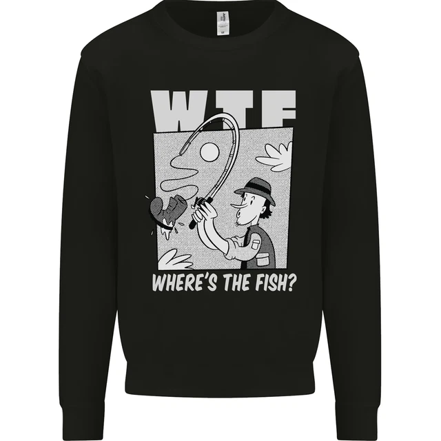 Wheres the Fish WTF Funny Fishing Fisherman Kids Sweatshirt Jumper