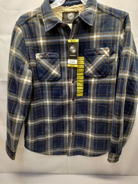 WP Weatherproof Mens Button Down Sherpa Lined Work Shirt Jacket Maritime Blue