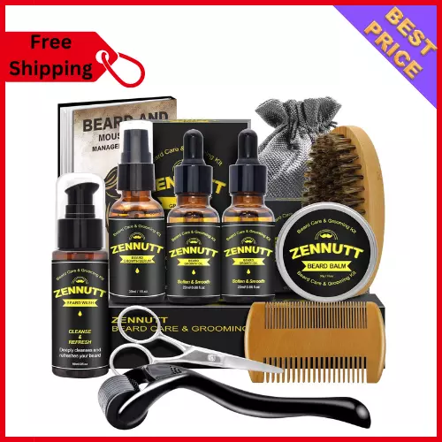 Beard Growth Kit Derma Roller Boosts Hair Mustache Serum Oil Balm Men Care Gift