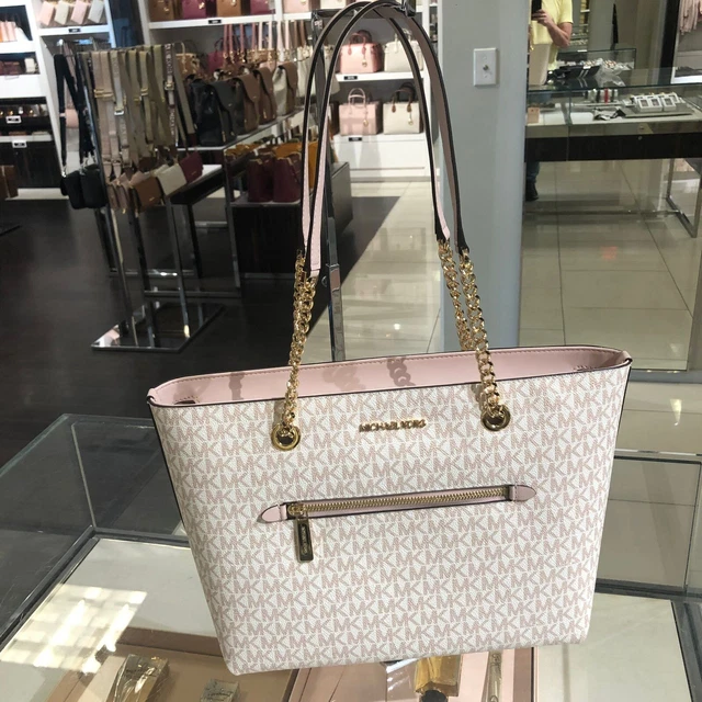 Michael Kors Jet Set Medium Front Pocket Zip Chain Tote Optic Rose/Gold