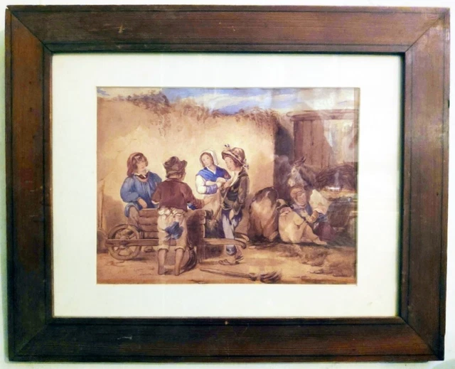 Acquarello Scena Animata Xix Sec. Circa Cm.35X50.(Con Cornice)-Anonimo