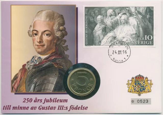 Schweden 1996 König Gustav III. Numisbrief 5 Kronen (N220)