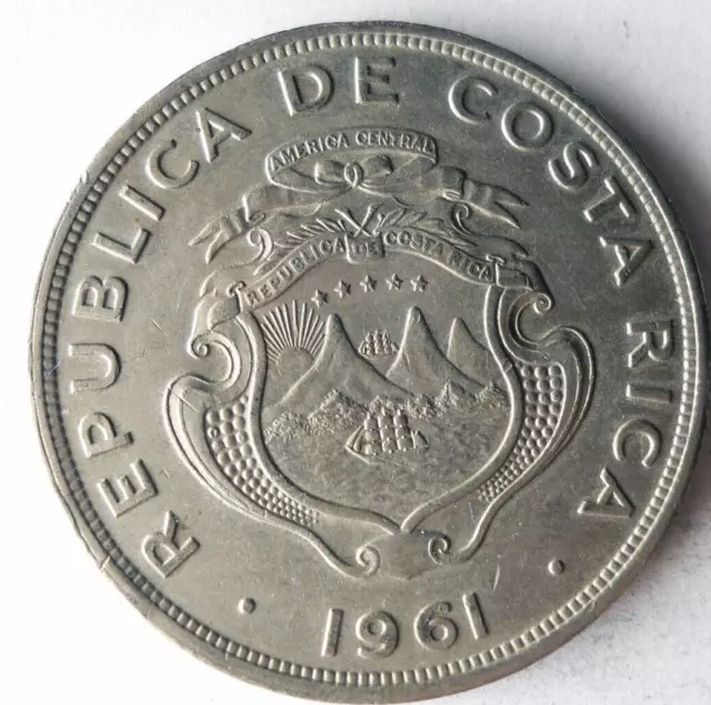 1961 COSTA RICA 2 COLONES - Excellent Coin - FREE SHIP - Bin #322
