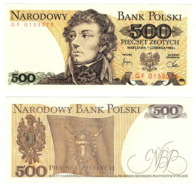 1982 Poland 500 Zlotych Banknote UNC  P145d