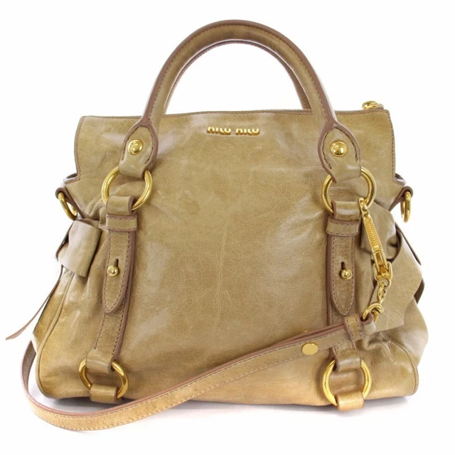 Mew Miumiu Vitellolux Vitello Lux Shoulder Bag Handbag 2Way Leather Beige /Bm Wo