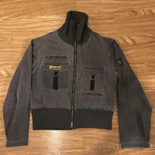 Belstaff Corto Chaqueta con Cremallera Hombre Negro Vintage 21.3-24.4ms De Japón