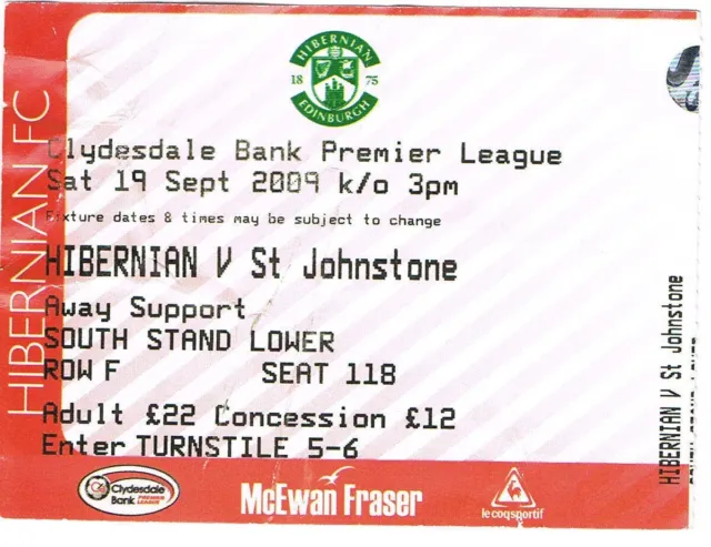Ticket - Hibernian v St Johnstone 19.09.09