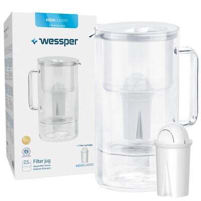 Brita Pichet Wessper AquaClassic avec filtre à eau 2.5L Blanc compatible avec Brita 