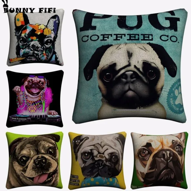 French Bulldog Pug Art Cushion Cover Sofa Chair Pillowcase Home Decor Almofada