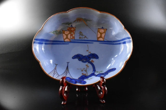 M1282: Japanese Old Imari-ware Colored porcelain Gold paint Fujiyama PLATE/dish