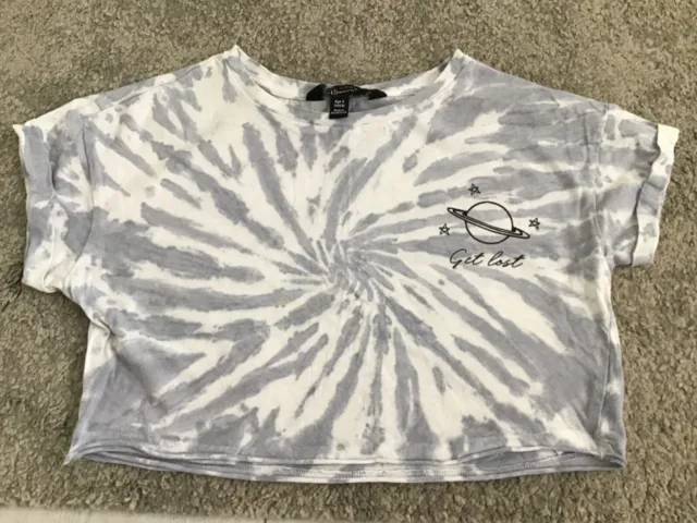 Girls Grey and White New Look Tie Die Cropped T-Shirt Age 9