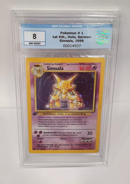 Pokemonkarte Simsala Deutsch 1/102 1st Edition Base Set 8.0 PSA BSA EGS