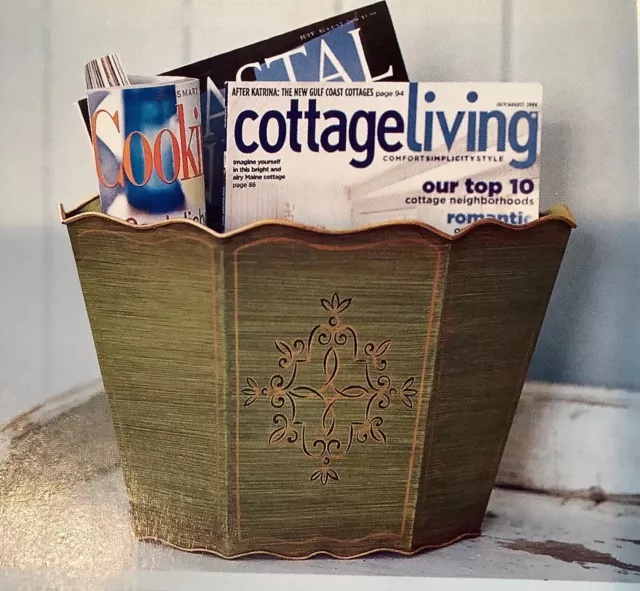HTF Southern Living Green Tin TOLE PAINTED Wall Caddy Magazine Bucket #40865