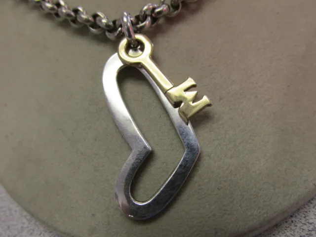Movado 18k Gold & Sterling Silver  Heart  & Key Necklace  Make Offer