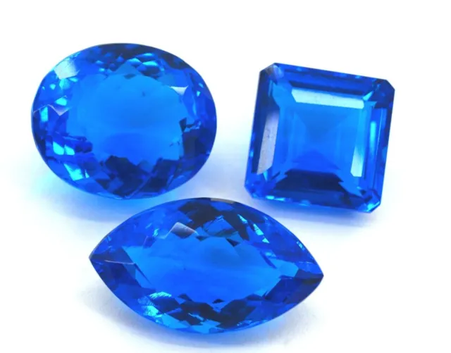 227 Ct 3 Pcs +Certified Natural Brazilian Blue Color Topaz Lot Mix Cut Gemstone