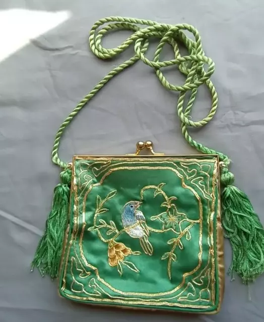 Women Hand Made Silk Embroidery Mini Cross-body Bag Evening Shoulder Purse Party
