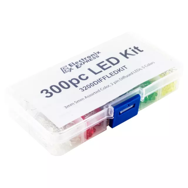 300 Piece LEDs 3mm & 5mm, 2-Pin Diffused Light Emitting Diodes with Storage Case 3