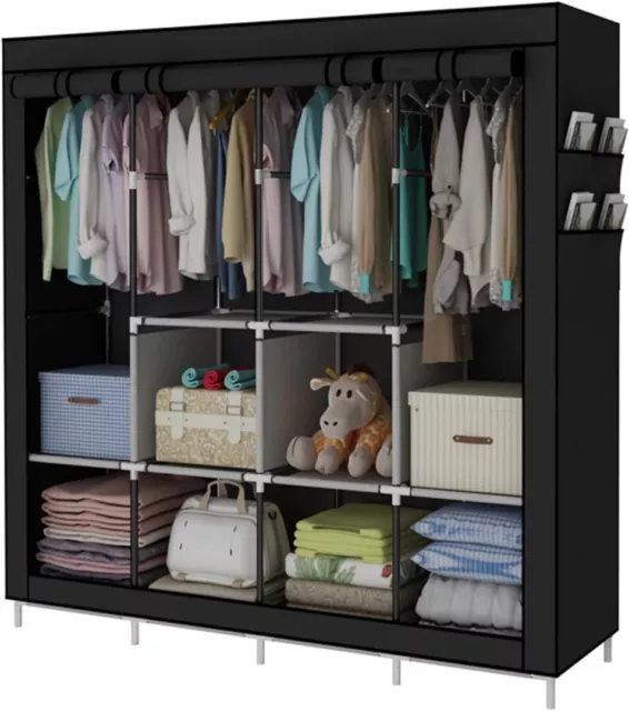 Portable Wardrobe Clothes Storage Wardrobe Shelves Organiser 4 Hangers