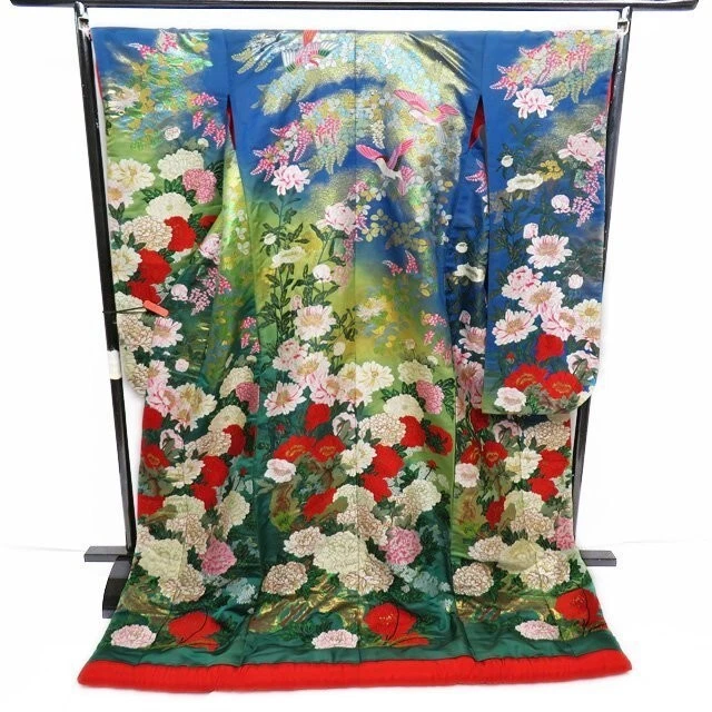 Kimono Iro Uchikake blue yellow red gradient pure silk bridal dress From Japan
