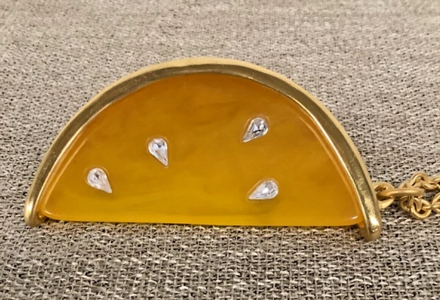 Designer GIVENCHY (hang tag) Yellow Lucite Watermelon Gold Plate rhinestone seed