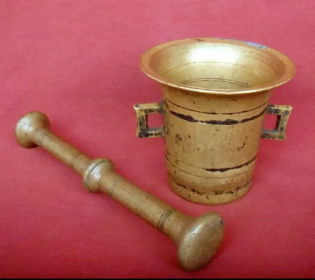 ANTIQUE SOLID BRONZE APOTHECARY PHARMACY MORTAR & PESTLE 19th CENTURY