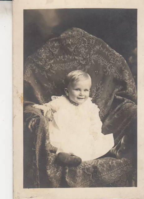 Vintage Real Photo Postcard Rppc Cute Little Baby Child Fashion Chair