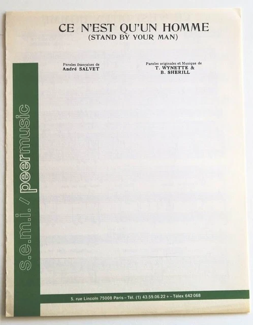 Partition Sheet Music Tammy Wynette Stand By Your Man 60 S Country