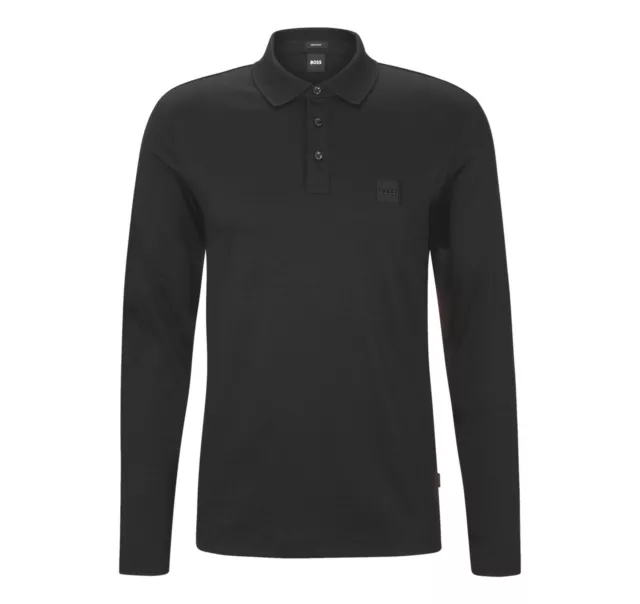 BOSS Polo Manica Lunga In Cotone Uomo Toppa Con Logo 50485162 Pado Colore Nero