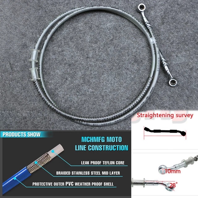 H2CNC 390mm-1400mm Universal Motorcycle Brake Oil Hose Line Pipe Banjo Hydraulic Reinforced Braided Linepipe Wire M10 Screw
