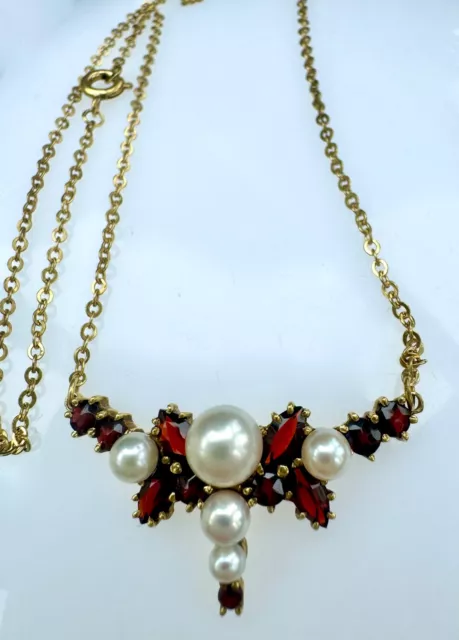 Halskette Damen Gold Granat Antik Collier NORM Normgold 42,5cm 0015