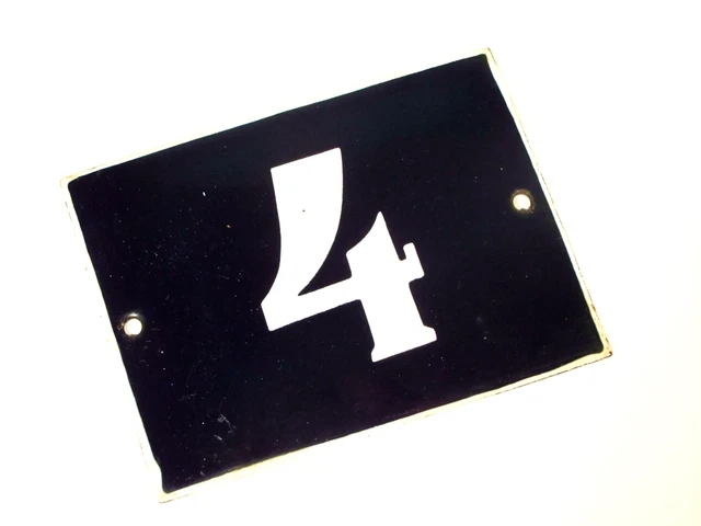 Antique Vintage French Enamel Chic & Shabby Style House Door Plate - Number 4